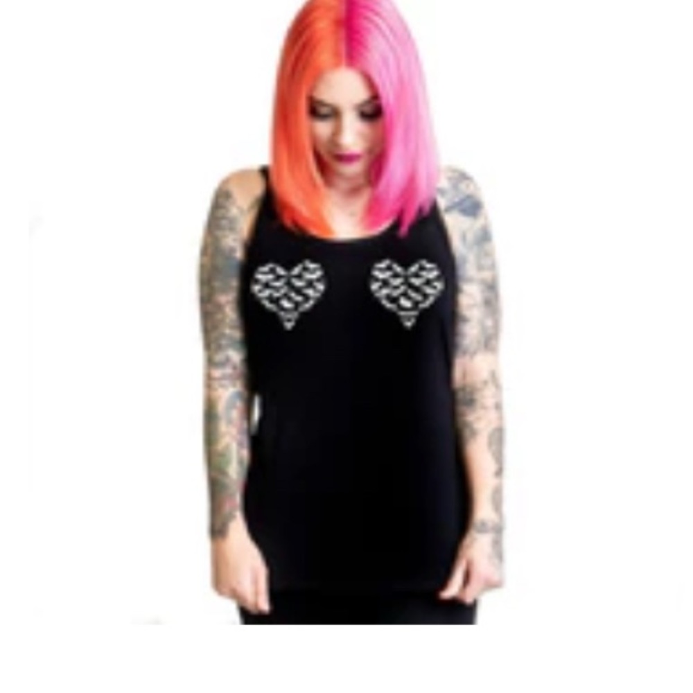 Too Fast Black Heart Tank Top Goth Alt Bats Graphic NWT XL
